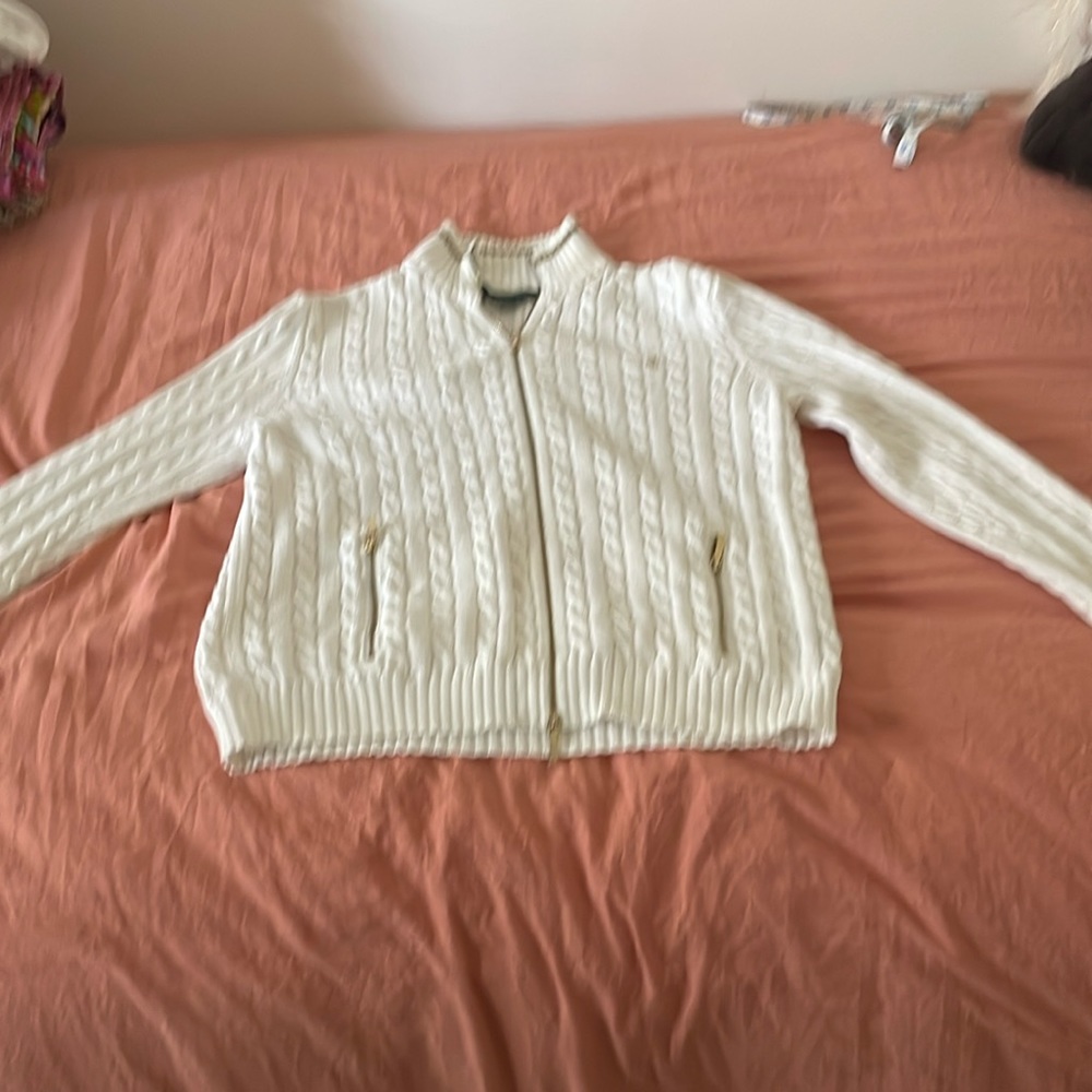 Ralph Lauren Cable-Knit Zipper Cardigan Sweater- Medium Petite